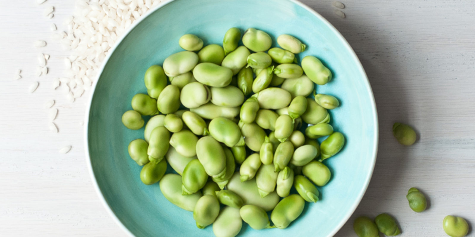 Shelled fava beans and arborio rice