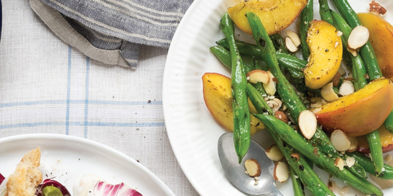 Grilled green beans and peaches